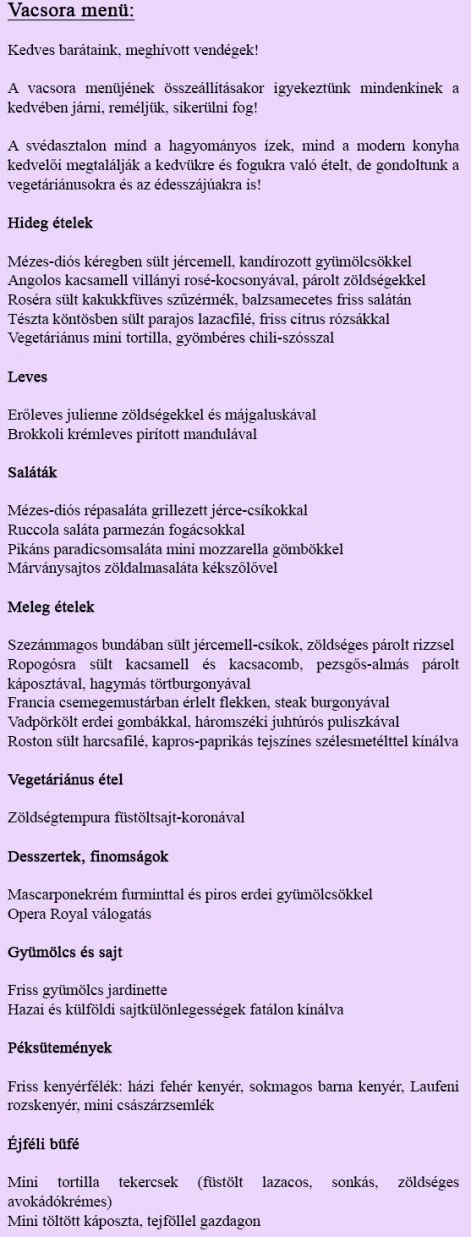 Vacsora menü